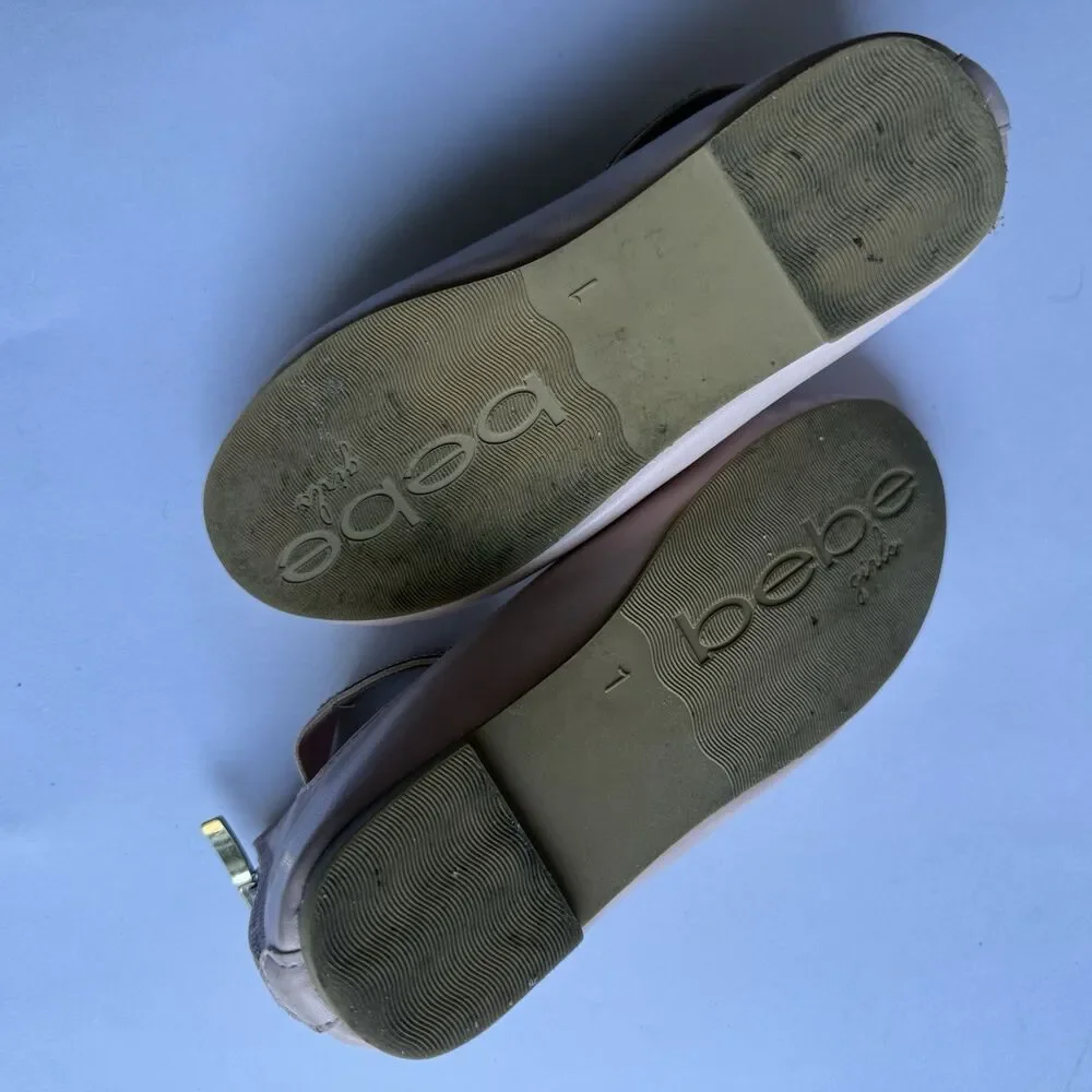 Bebe Girls' Shoes - Ballet Flats w/Rhinestone Studded Ankle Straps sz 1 big girl